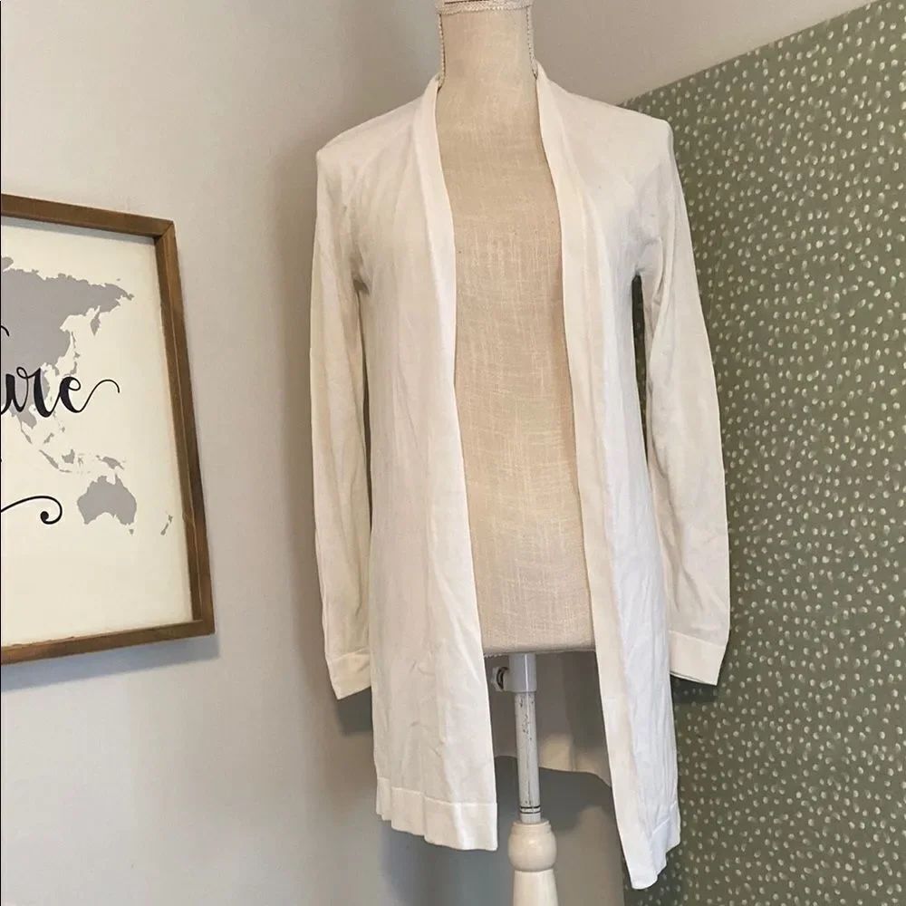 Eileen Fisher White Open Front Lightweight Long Sleeve Cardigan Sweater Size XXS
